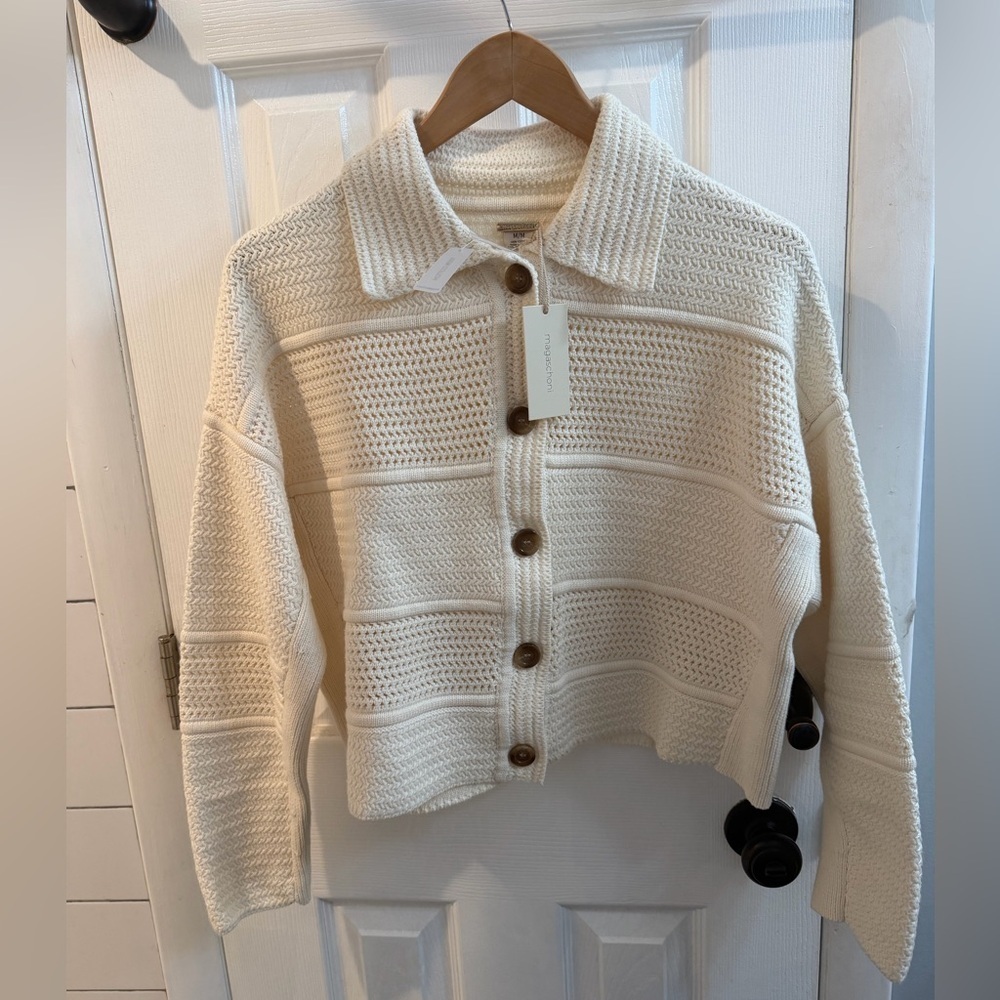 Magaschoni Cream Button-Up Cardigan Sweater